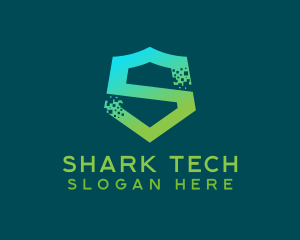 Pixel Tech Cyber Shield Letter S logo design