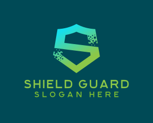 Pixel Tech Cyber Shield Letter S logo design