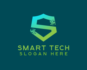 Pixel Tech Cyber Shield Letter S logo design