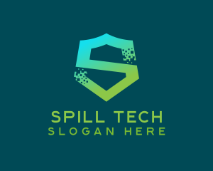 Pixel Tech Cyber Shield Letter S logo design