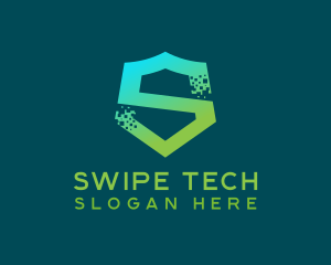 Pixel Tech Cyber Shield Letter S logo design