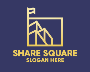 Gold Building Flag Square logo design