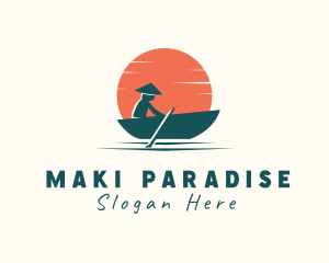 Asian Boat Sunset logo design