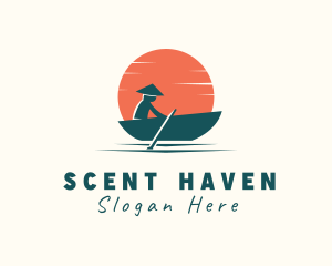 Asian Boat Sunset logo design