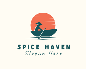 Asian Boat Sunset logo design