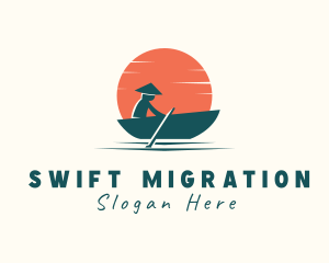 Asian Boat Sunset logo design