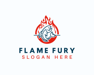 Hot Fire Grilling Fish logo design