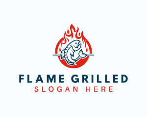 Hot Fire Grilling Fish logo design