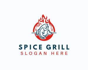 Hot Fire Grilling Fish logo design