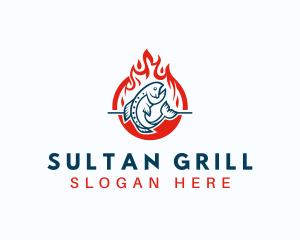 Hot Fire Grilling Fish logo design