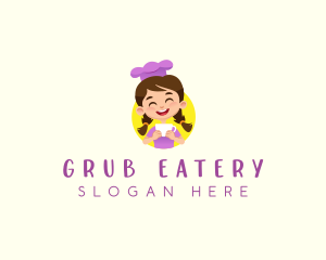 Cartoon Girl Cup Cafe logo design