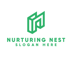 Green Geometric N logo design