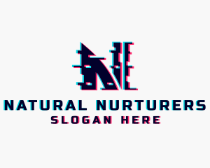 Digital Glitch Letter N logo design