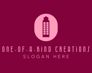 Pink Building Letter O logo design