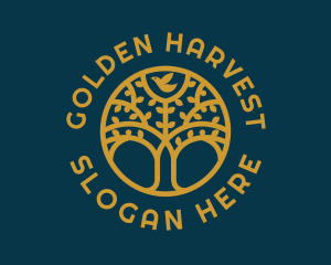 Golden Bird Tree Nature logo design