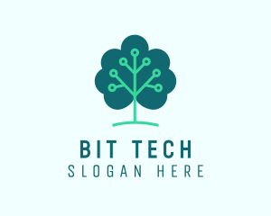 Tech Cloud Tree Circuit logo design