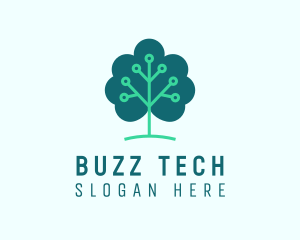 Tech Cloud Tree Circuit logo design