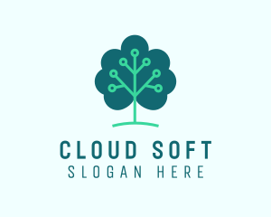 Tech Cloud Tree Circuit logo design