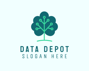 Tech Cloud Tree Circuit logo design