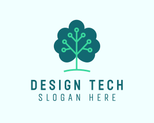 Tech Cloud Tree Circuit logo design