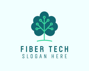 Tech Cloud Tree Circuit logo design