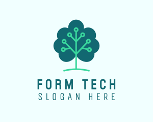 Tech Cloud Tree Circuit logo design