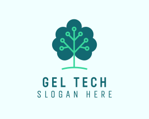 Tech Cloud Tree Circuit logo design