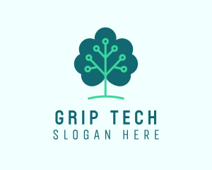 Tech Cloud Tree Circuit logo design