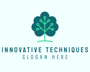 Tech Cloud Tree Circuit logo design