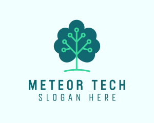 Tech Cloud Tree Circuit logo design