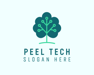 Tech Cloud Tree Circuit logo design