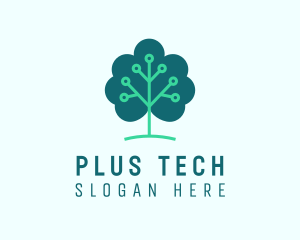 Tech Cloud Tree Circuit logo design