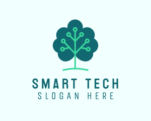 Tech Cloud Tree Circuit logo design