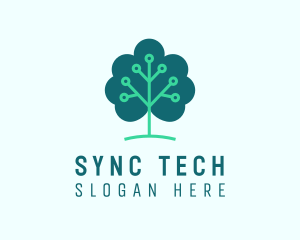 Tech Cloud Tree Circuit logo design