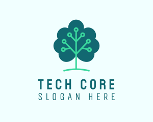 Tech Cloud Tree Circuit logo design