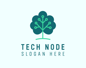 Tech Cloud Tree Circuit logo design