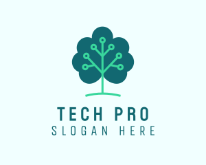 Tech Cloud Tree Circuit logo design