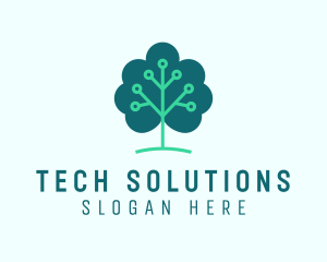 Tech Cloud Tree Circuit logo design