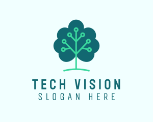 Tech Cloud Tree Circuit logo design