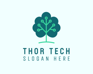 Tech Cloud Tree Circuit logo design