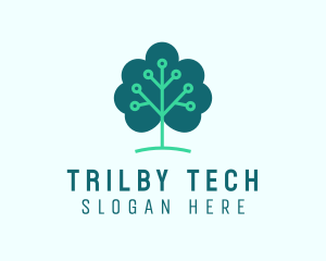 Tech Cloud Tree Circuit logo design