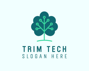 Tech Cloud Tree Circuit logo design