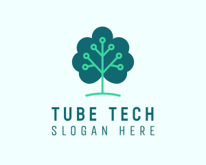 Tech Cloud Tree Circuit logo design