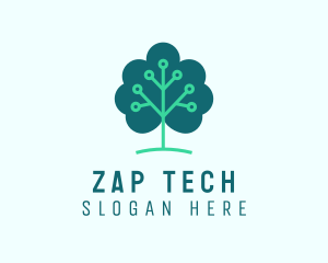 Tech Cloud Tree Circuit logo design