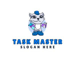 Janitor Cat Cleaning  logo design