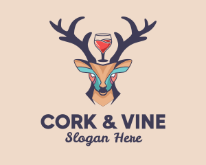 Deer Antlers Wine  logo design