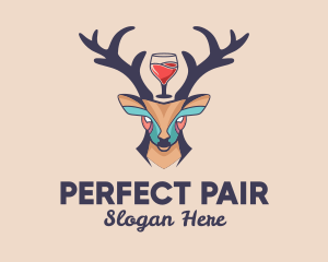 Deer Antlers Wine  logo design