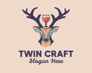 Deer Antlers Wine  logo design