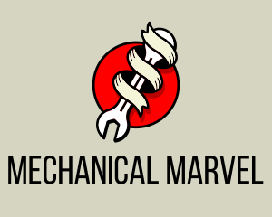 Wrench Ribbon Mechanic logo design