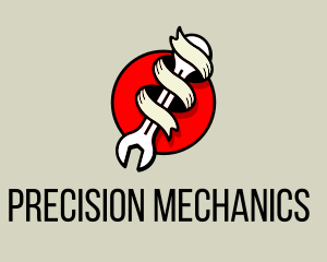 Wrench Ribbon Mechanic logo design